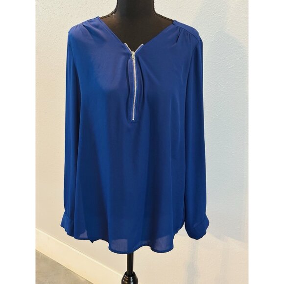 Just Fashion Now Zipper Vneck Blouse Sheer Size Large - Picture 1 of 3
